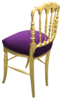 Cadeira de estilo Napoléon III tecido roxo e madeira dourada