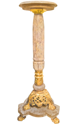 Colonne en marbre beige de style Napoléon III avec bronze
