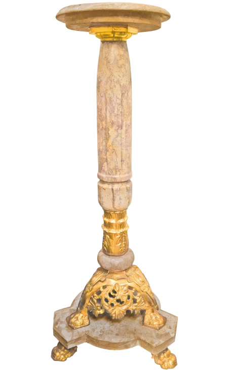 Colonne en marbre beige de style Napoléon III avec bronze