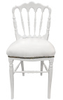 Napoleon III style dinner chair white leatherette and white wood - 5