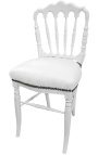 Napoleon III style dinner chair white leatherette and white wood
