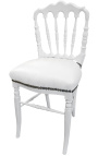 Napoleon III style dinner chair white leatherette and white wood - 1