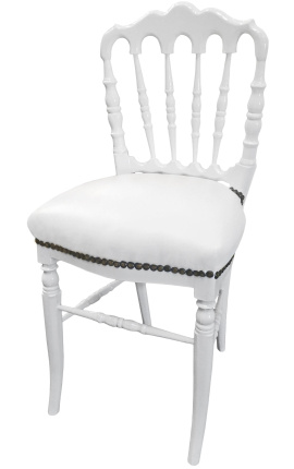 Napoleon III stil middagsstol hvitt skinn og hvitt tre