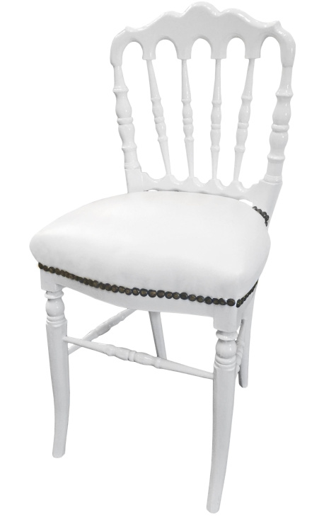 Chaise de style Napoléon III simili cuir blanc et bois blanc