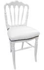 Chaise de style Napoléon III simili cuir blanc et bois blanc