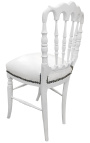 Krzesło obiadowe w stylu Napoleona III, biała skóra i białe drewno