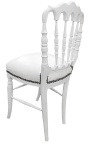 Chaise de style Napoléon III simili cuir blanc et bois blanc