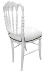 Chaise de style Napoléon III simili cuir blanc et bois blanc