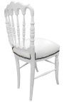 Napoleono III stiliaus pietų kėdė balta dirbtinė oda ir balta mediena