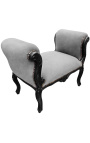 Baroque Louis XV bench grey velvet fabric and black matte wood 