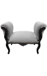 Baroque Louis XV bench grey velvet fabric and black matte wood - 10