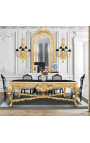 Ļoti liels pusdienu galds no koka baroka zelta lapas un melna marmora