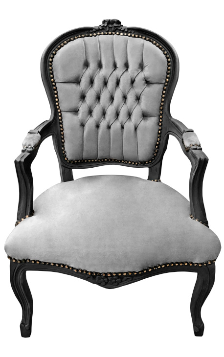 Barokke fauteuil van grijs en zwart mat gelakt hout in Lodewijk XV-stijl