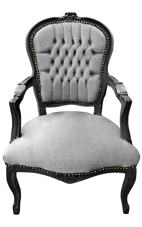 Barokový kreslo Louis XV Štýl šedý a čierny matný drevo - 1