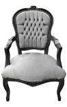 Barok lænestol af Louis XV Style Grey og Black Matte Wood - 1