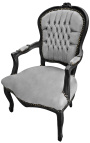 Barocker Sessel aus grau und schwarz matt lackiertem Holz im Louis-XV-Stil