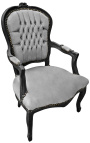 Baroque armchair of Louis XV style grey and black matt lacquered wood
