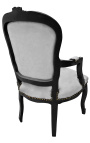 Fauteuil baroque de style Louis XV tissu gris et bois noir mat