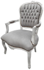 Fotoliu baroc de Louis XV stil catifea gri si lemn de argint - 15