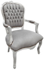 Barocker Sessel aus grauem und versilbertem Holz im Louis-XV-Stil