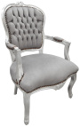 Fotoliu baroc de Louis XV stil catifea gri si lemn de argint - 16