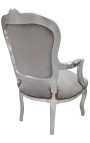 Baroque armchair of Louis XV style grey and silvered wood