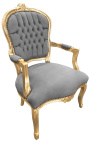 Barokkityylinen nojatuoli Ludvig XV tyylistä harmaata ja kultaista puuta