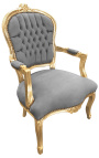 Baroque armchair of Louis XV style grey and gold wood