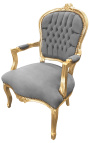Baroque armchair of Louis XV style grey and gold wood