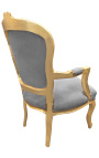 Barocker Sessel aus grauem und goldenem Holz im Louis-XV-Stil