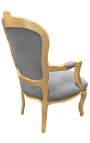 Baroque armchair of Louis XV style grey and gold wood