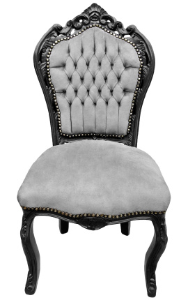 Silla de estilo barroco rococo gris terciopelo y madera negra mate