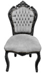 Cadira d'estil barroc rococó teixit de vellut gris i fusta negra mat