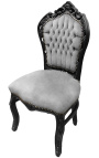 Chaise de style Baroque Rococo tissu velours gris et bois noir mat