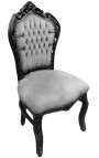 Barock stol i rokokostil grå sammet och svart matt trä