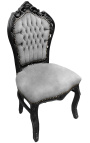 Silla de estilo barroco rococo gris terciopelo y madera negra mate