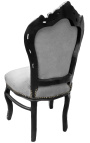 Silla de estilo barroco rococo gris terciopelo y madera negra mate