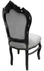 Chaise de style Baroque Rococo tissu velours gris et bois noir mat