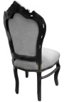 Silla de estilo barroco rococo gris terciopelo y madera negra mate