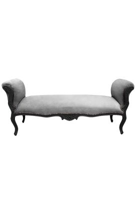 Baroque bench Louis XV style grey fabric and black matte wood