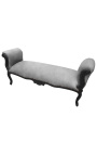 Baroque bench Louis XV style grey fabric and black matte wood