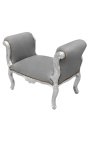 Baroque Louis XV bench grey velvet fabric and silver wood 
