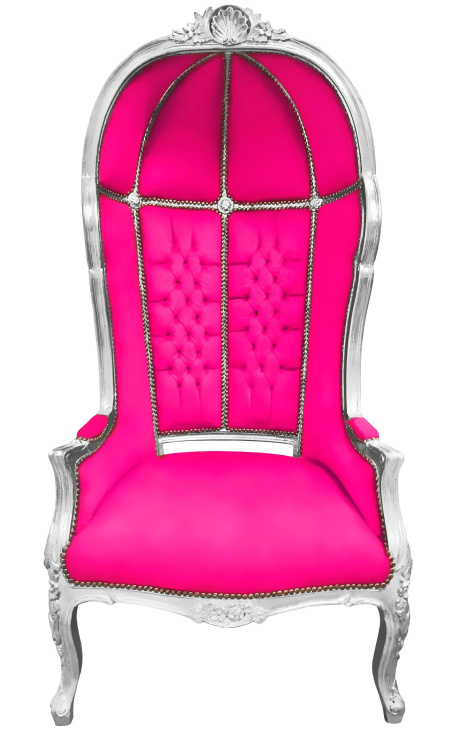Stuhl im Barockstil des Grand Portier aus fuchsiafarbenem Samt und silbernem Holz