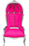 Grand porter's barockstol fuchsia sammet och silverträ