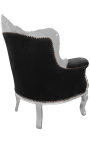 Armchair "princely" Baroque black velvet and silver wood