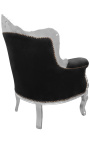 Sillón príncipe barroco terciopelo negro y madera de plata