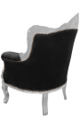 Armchair "princely" Baroque black velvet and silver wood