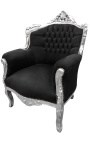 Armstolen "prinsesse" Barok svart velvet og sølv tre