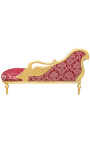 Gran chaise barroco longue con tela de Gobelins rojo cisne y madera de oro