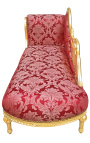 Large baroque chaise longue with a swan red "goblin" fabric and gold wood